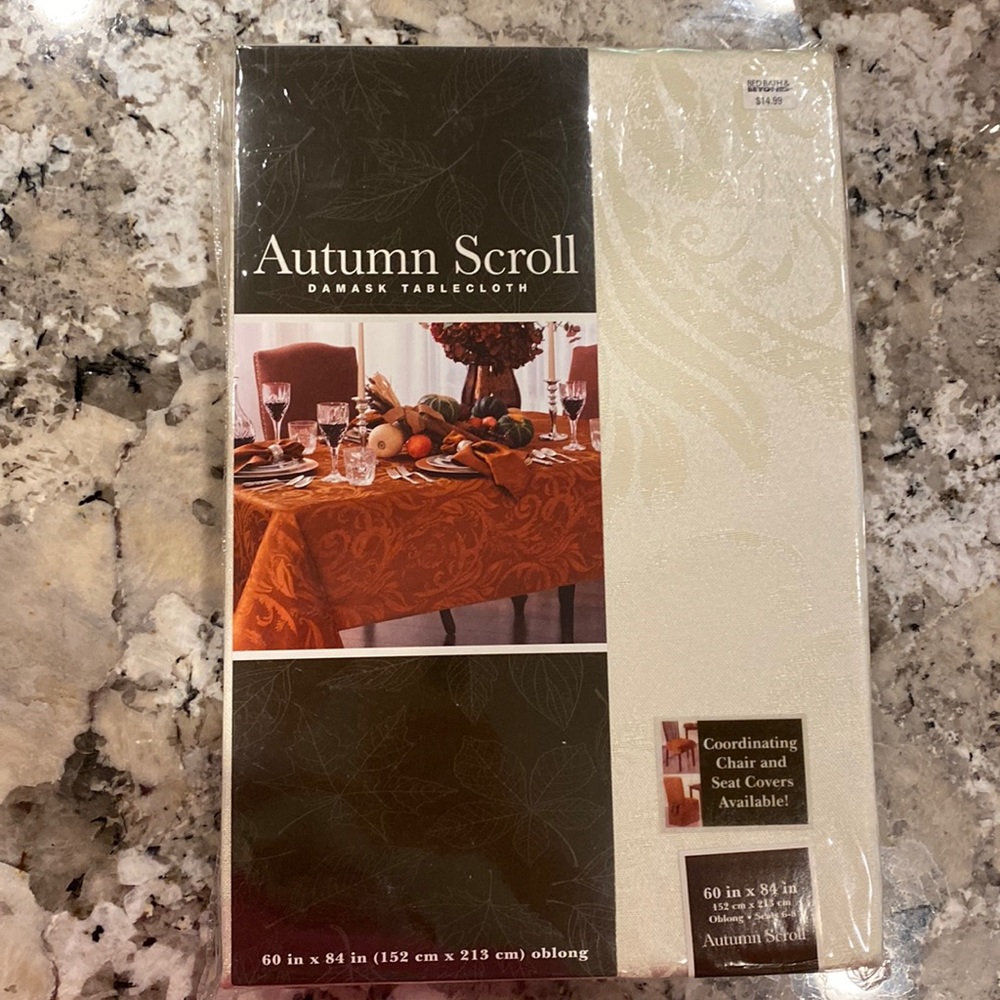 NWT off white damask tablecloth. 60” x 84”
